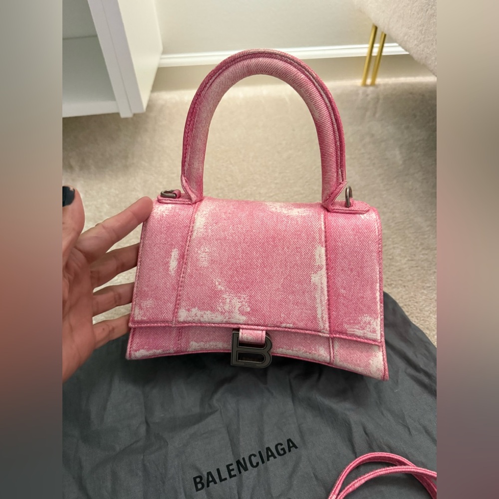 Balenciaga hourglass Distressed denim Pink small Bag - Picture 2 of 12